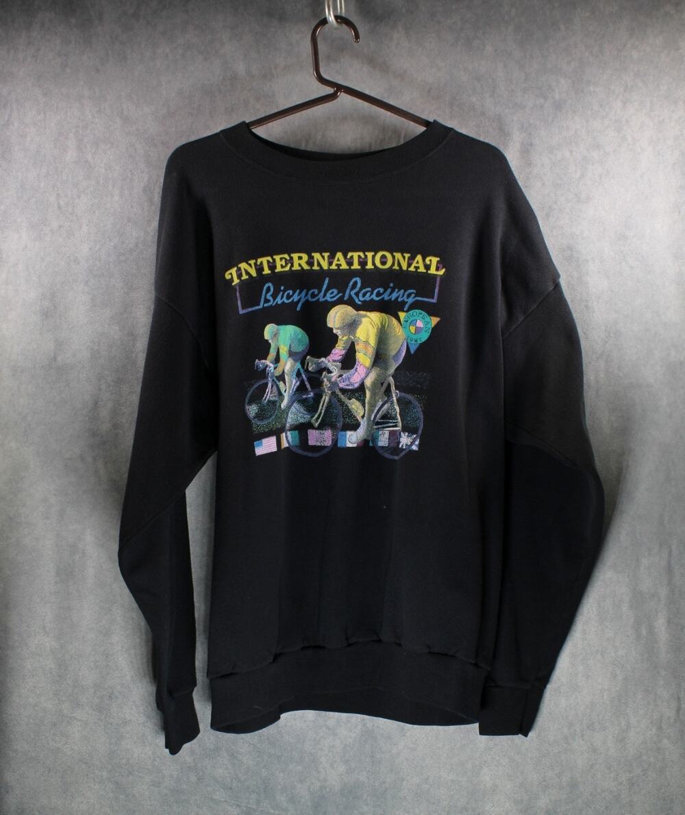 Vintage 80s International Bicycle Racing Cycling Sweatshirt Black 2XL USA Made